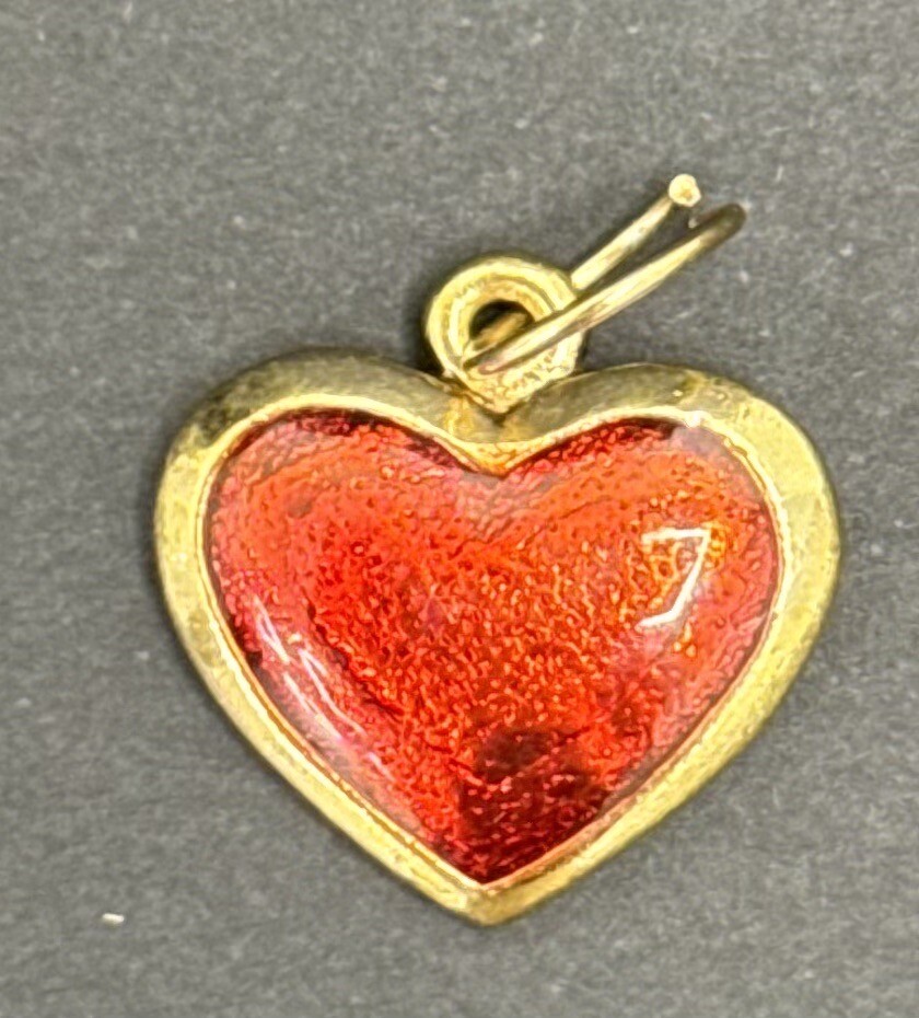 Lot of 4 Gold tone & Enameled Heart Pendants Approx. 0.75″ diameter