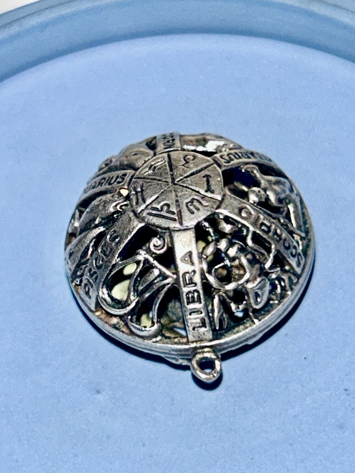 Sterling Silver Craftmere-12 month Zodiac names & 3D Horoscopes Pics. 1”ORB Pend