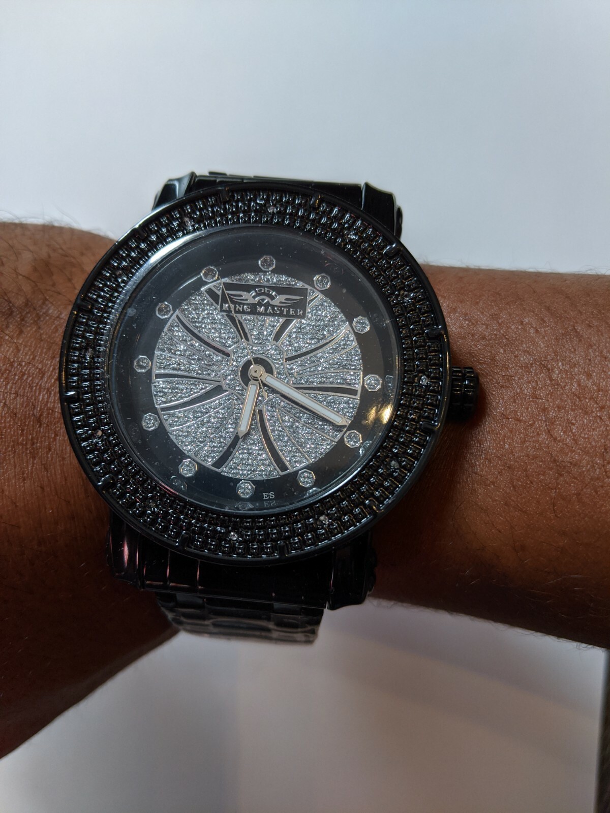 King Master Men’s Black Diamond Watch 0.12ct Bezel Stainless Steel Quartz 50mm