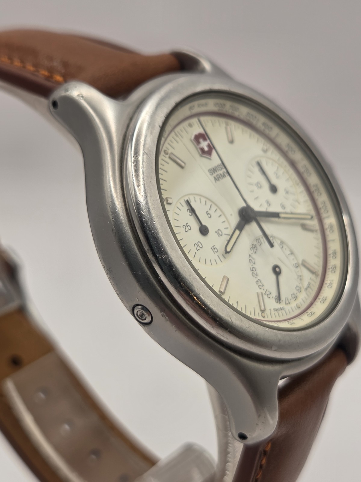 Vintage Victornox Swiss Army Officers Flyback Chronograph Mens Watch & Roll/Case