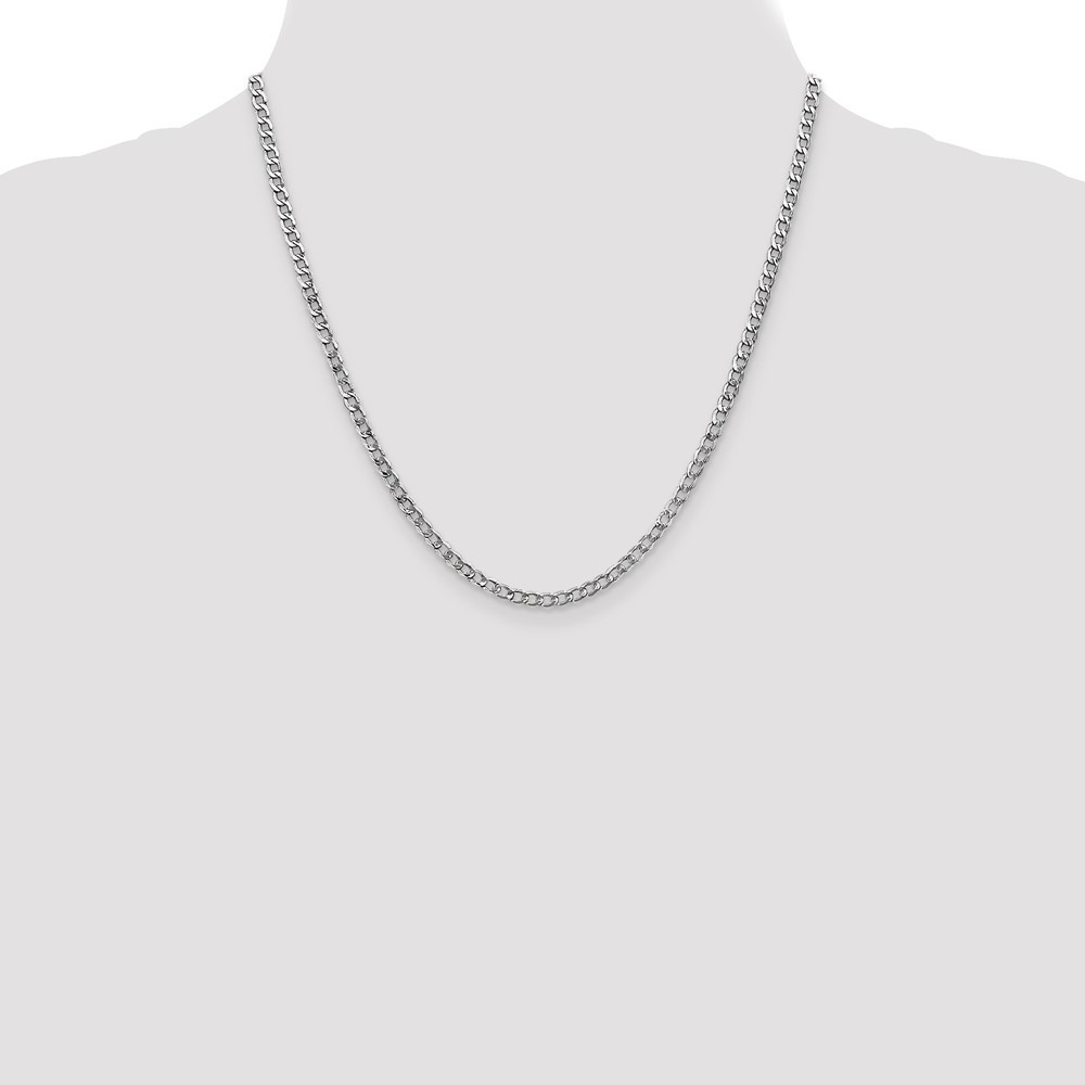 14K White Gold 3.35mm Semi-Solid Curb with Lobster Clasp Chain Necklace 20″