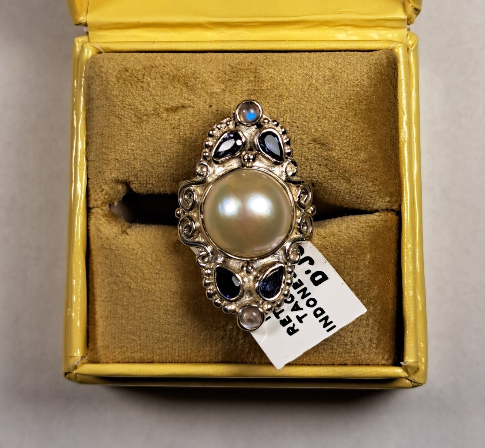 SAJEN Sterling Silver White Mabe Pearl Iolite Moonstone Ring 6 7 8 10 NEW