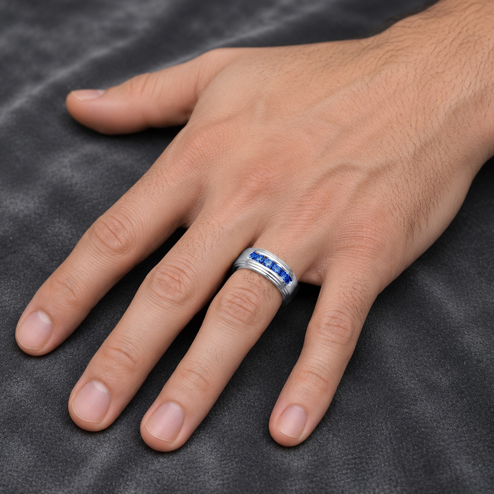 1/2 Ct Men’s Band Ring Sapphire Lab Grown Gemstone 10k or 14k Gold or 925 Silver