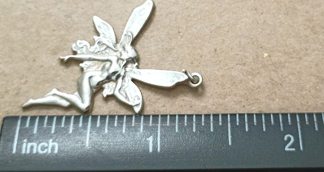 Vintage Davian 925 Sterling Silver Winged Flying Fairy Nymph Pendant