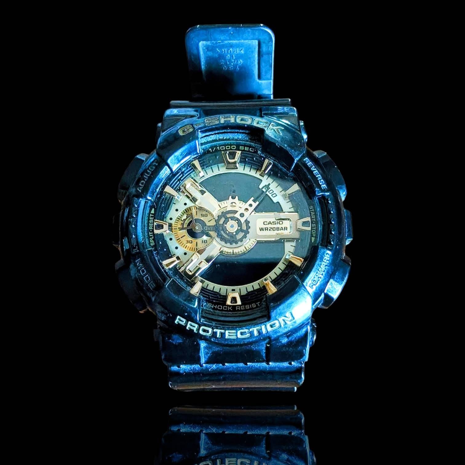 Casio G-Shock GA-110 Black Resin Gold Accent Mechanical Dial Sports Watch