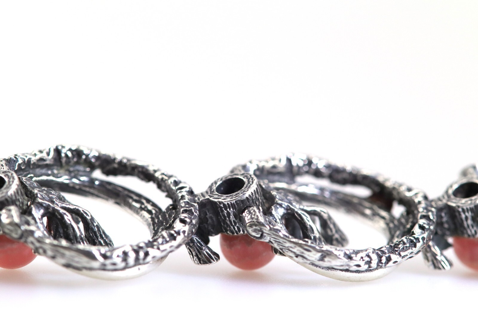 Floral Sterling Silver (925) Link Bracelet, with Rhodochrosite, Floral, L: 19cm