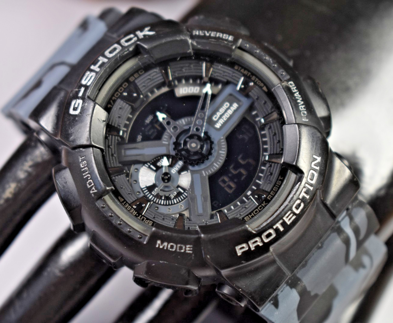 MODIFIED Casio G-Shock GA-110 (5146) Men’s Camo Gray Ana/Digi Watch NEW BATT!