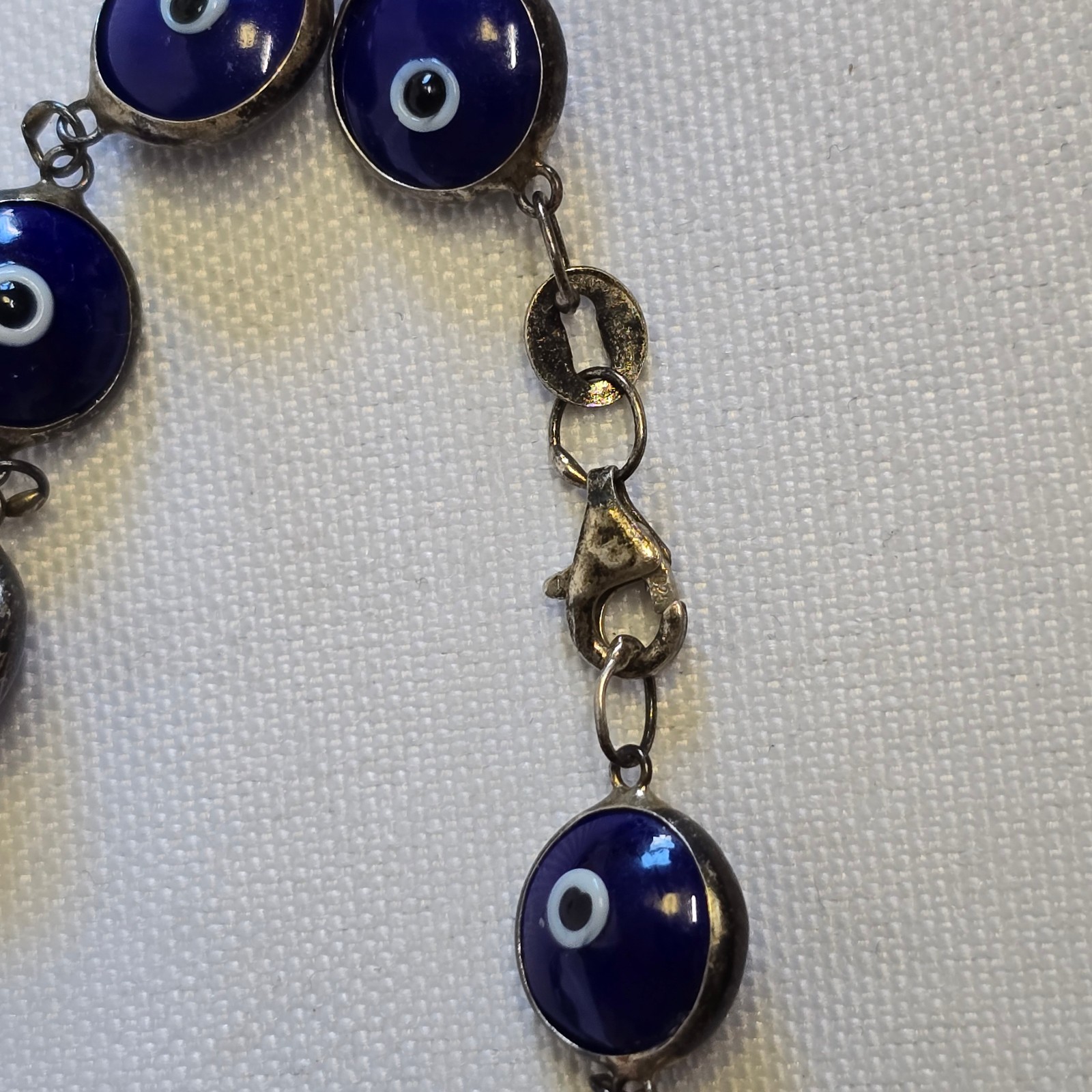 Sterling Silver Evil Eye Bracelet 7.83g Fine Jewelry 7.25″ Lobster Clasp
