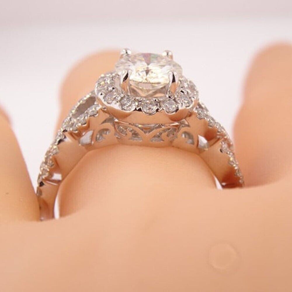 2CT Lab Created Round Cut Diamond Wedding Engagement Ring 14K White Gold Plated
