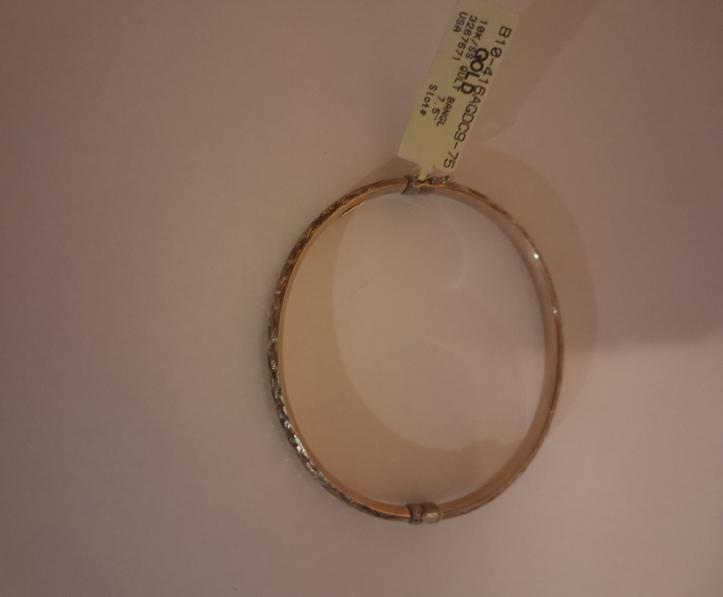 Gold 10 K / SS Qult Bangle Bracelet With Tag 7.5 Stamped 925 / 10K