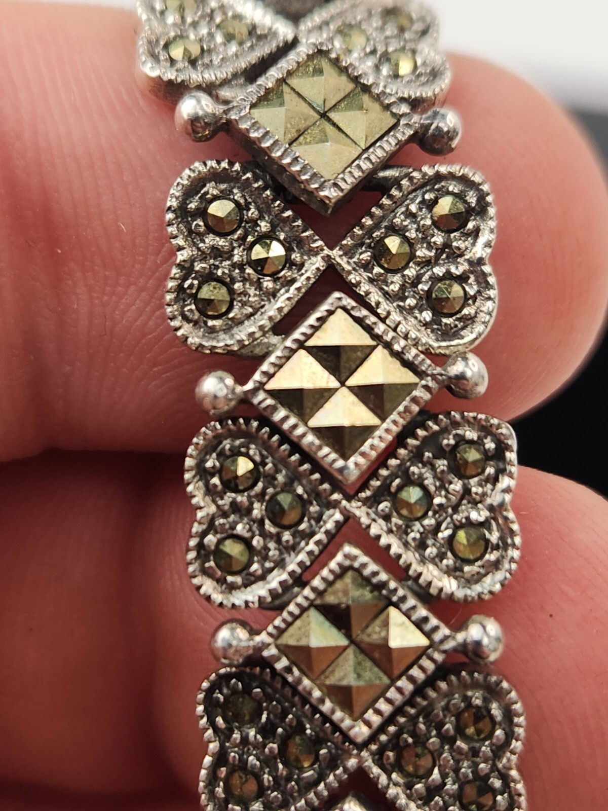 Thai Sterling Silver 925 Marcasite Heart Bracelet 7.5 In – THAI KC 925 – HSNO