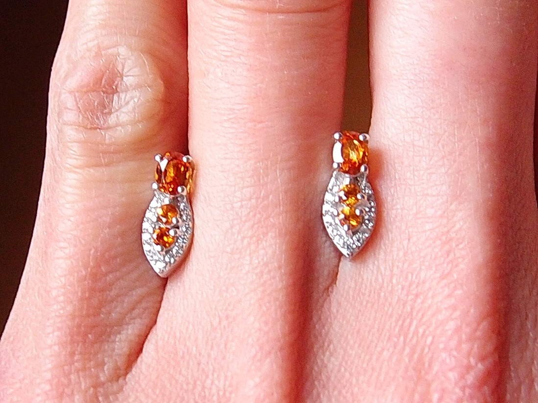 Natural Spessartine Garnet & Natural Zircon 925 Sterling Silver Stud Earrings