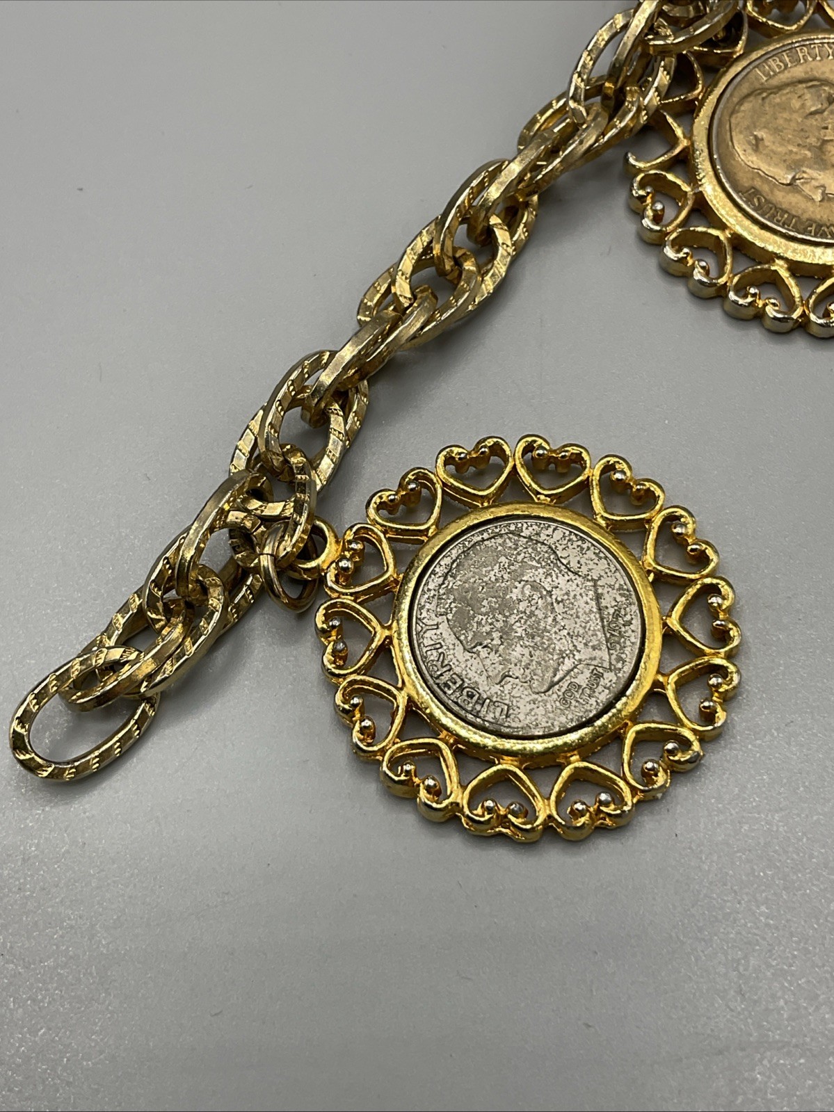 Vintage 3 Coins Dime Penny Nickel US Mint Charm Bracelet