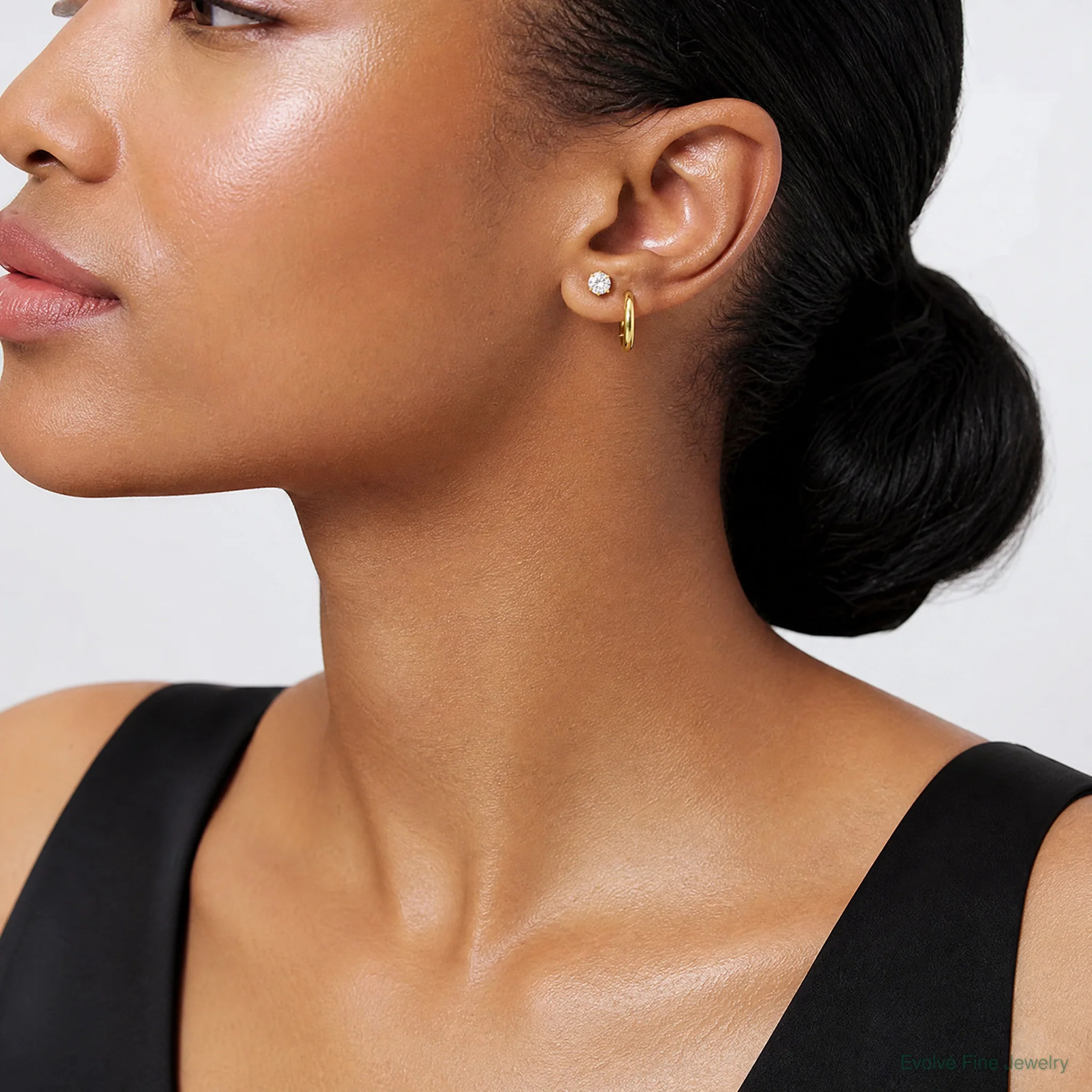14K Yellow Gold Polished CZ Studs And Small Endless Hoop Earring Set