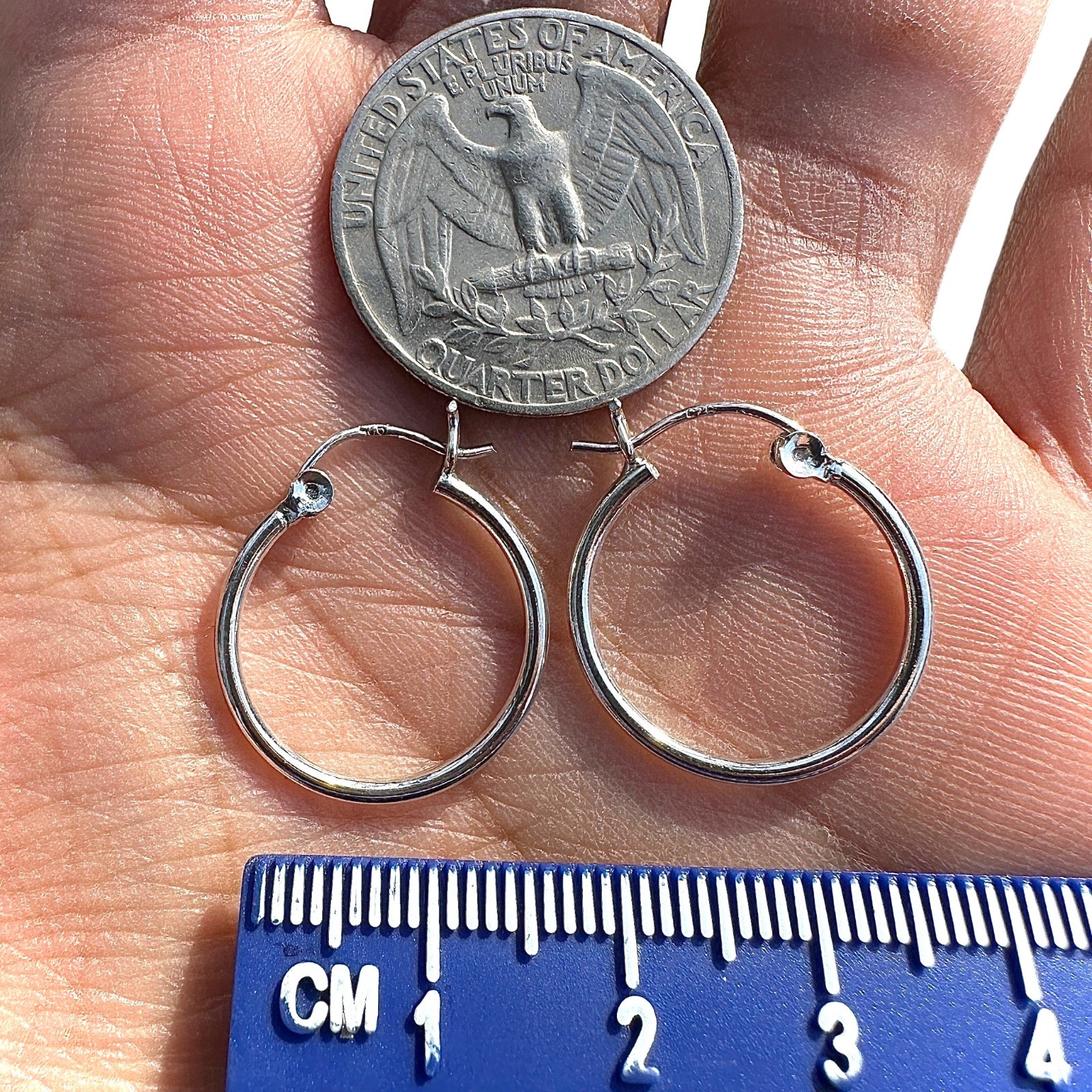 Sterling Silver Hoop Earrings 20mm Round Hoops Latch Back