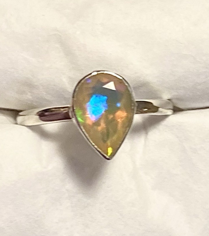 Brilliant Natural Faceted Ethiopian Opal Ring 925 Sterling Silver Size 7🌹
