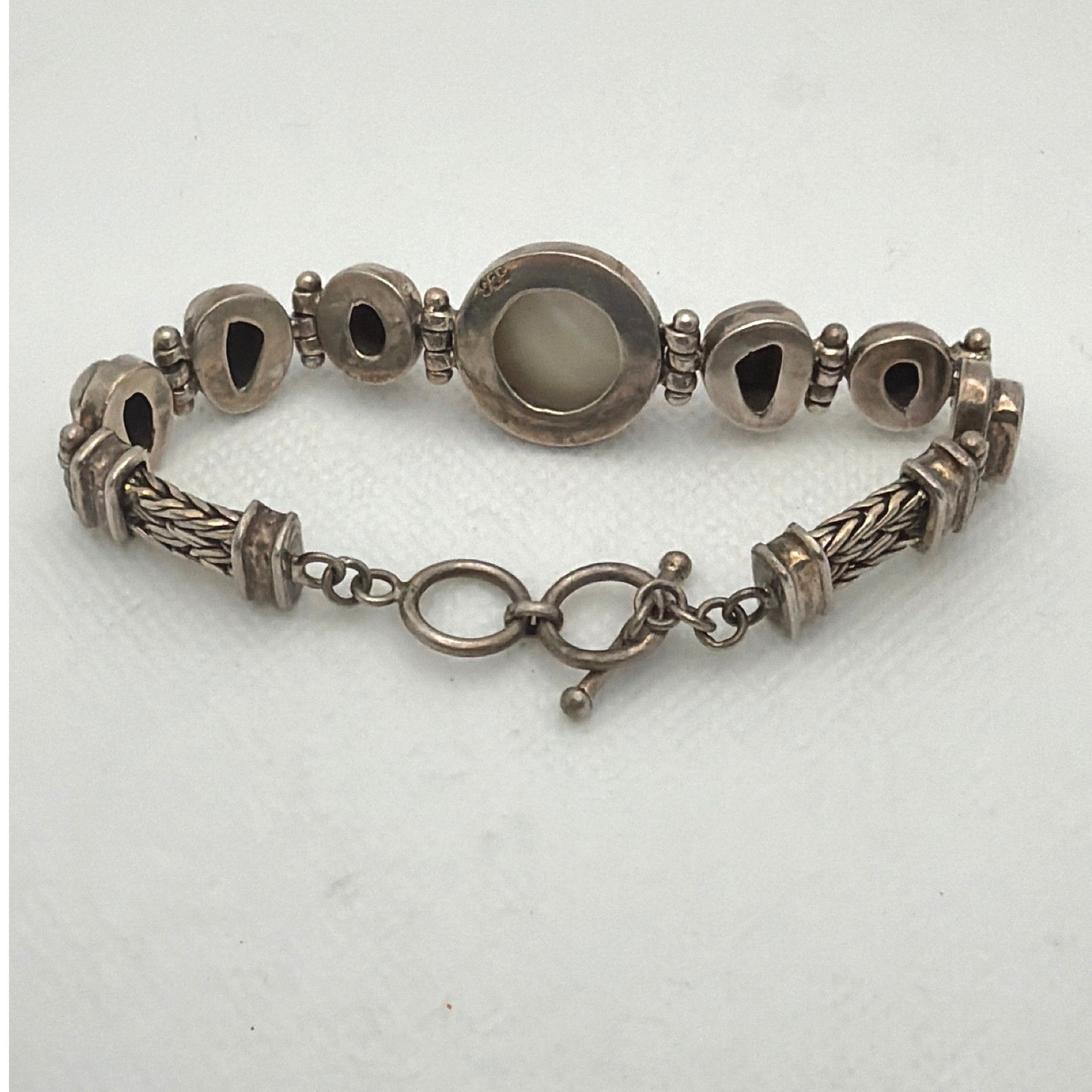 Women 8in 925Silver Excellent Mabe Pearl Blue Opal Bracelet