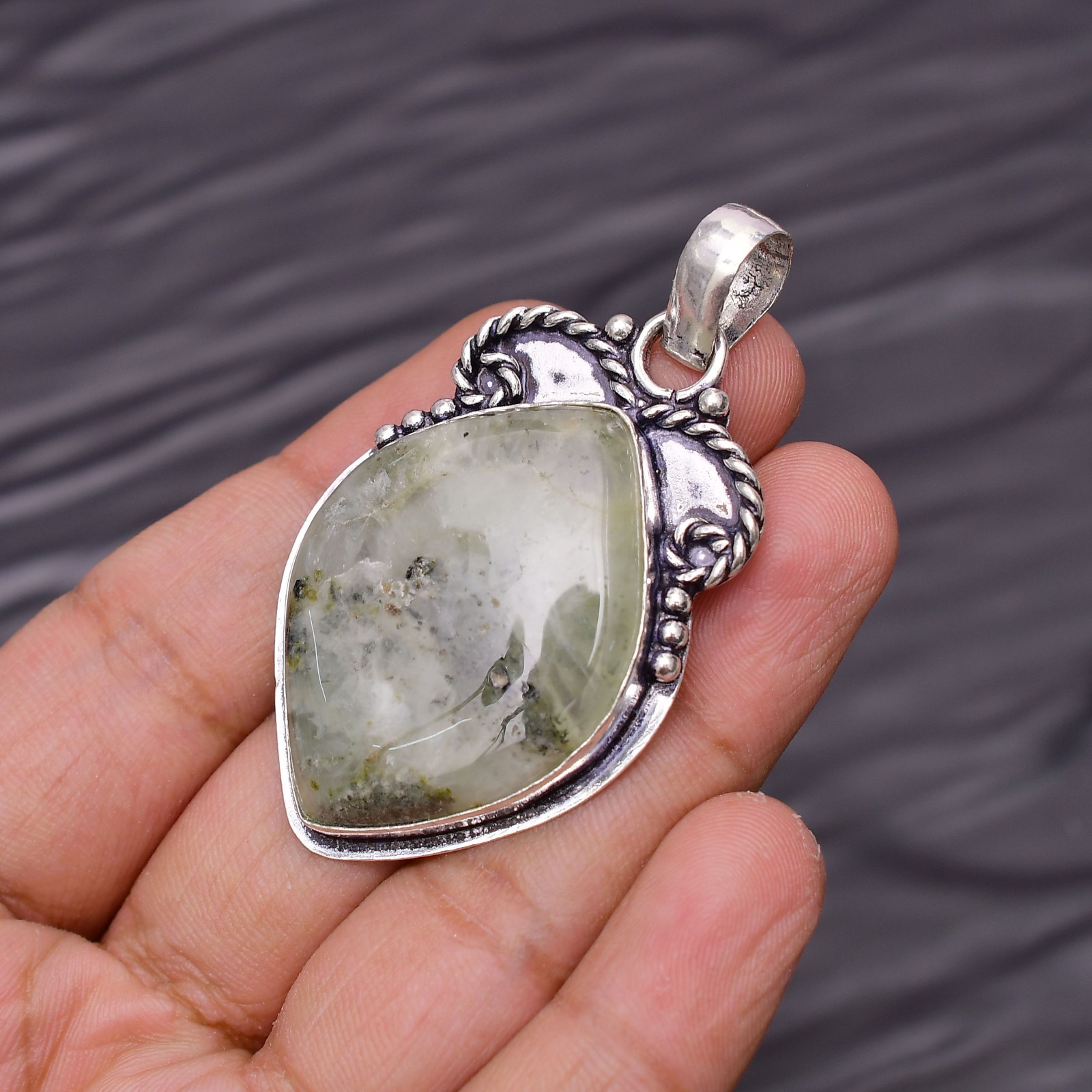 Prehnite Gemstone 925 Sterling Silver Jewelry Pendant 2.12″