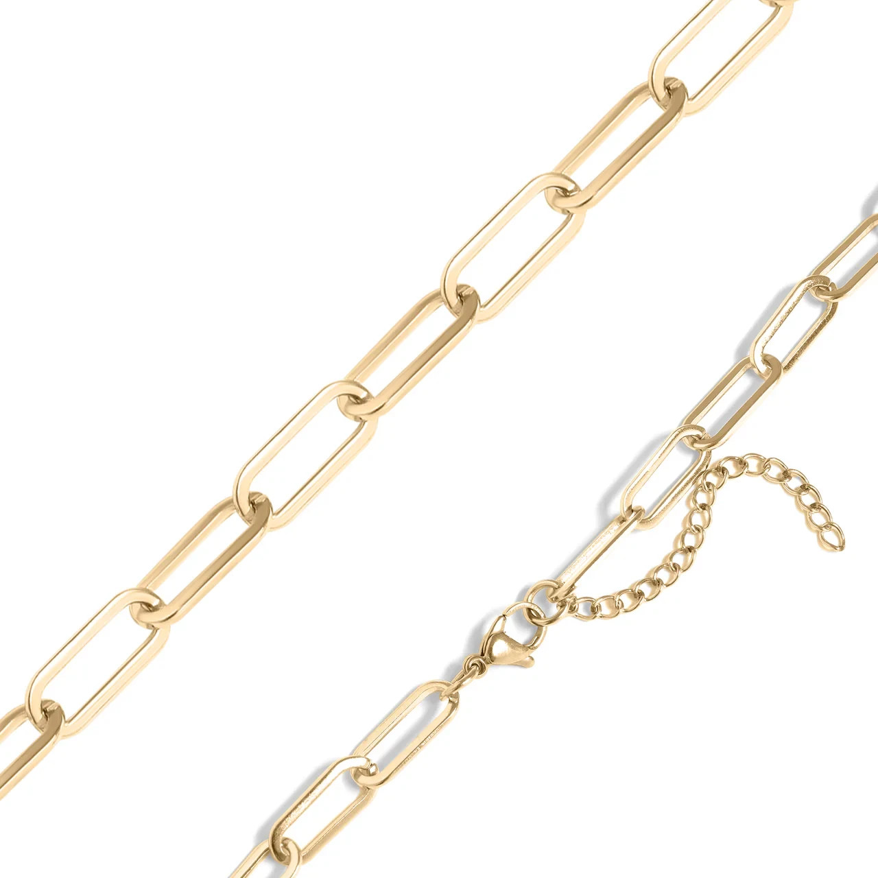 18K Gold PVD Stainless Steel Paperclip Chain Necklace – 6.5mm / 16″+2″
