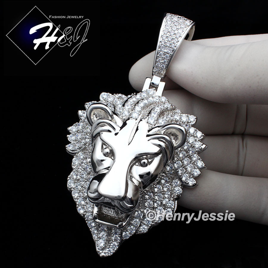 MEN 14K GOLD PLATED ICY BLING CZ GOLD/SILVER/BLACK 3D LION KING HEAD PENDANT*BP5