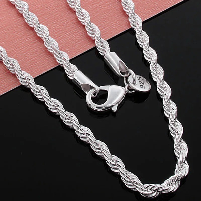 Hot Charms Fine 4MM Rope Chain 925 Sterling Silver Necklaces for Woman Men