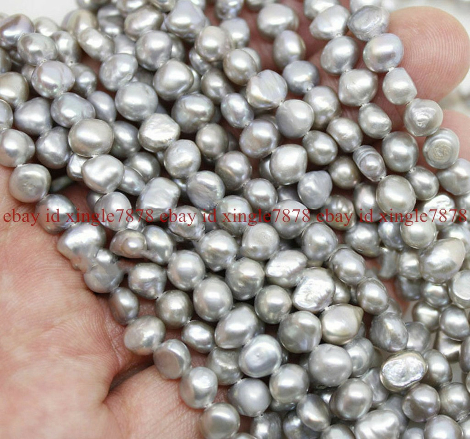 Natural 7-8mm Gray Baroque Freshwater Cultured Pearl Loose Beads 14 Inches