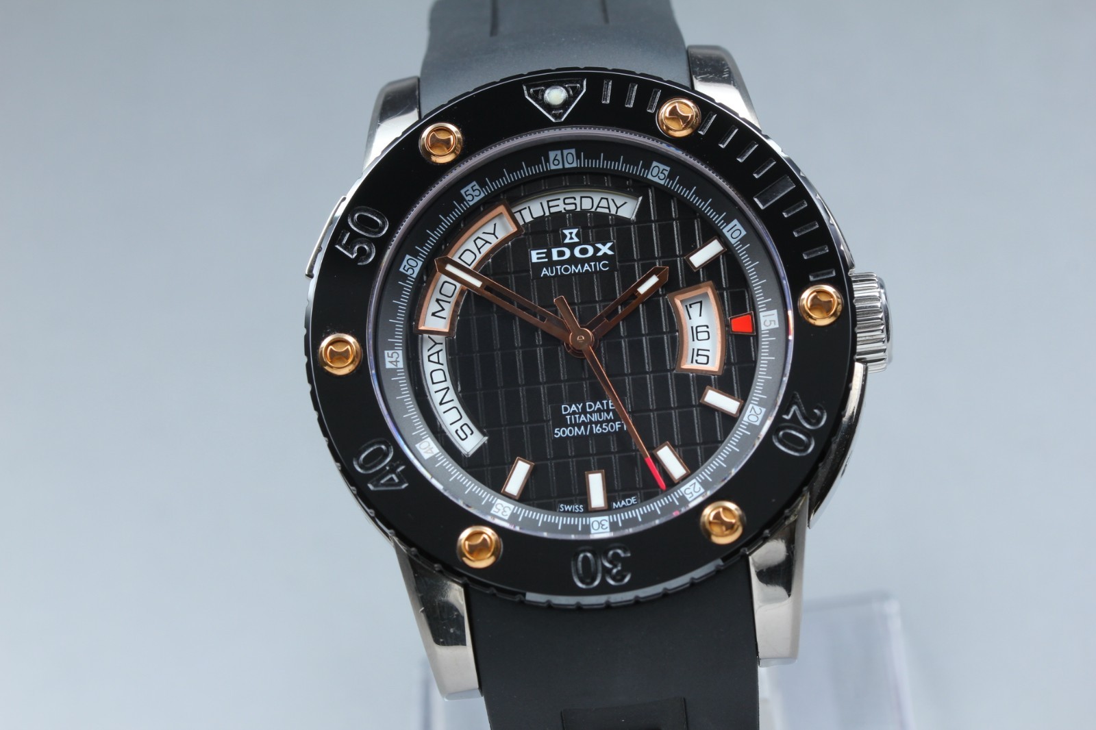 [NEAR MINT w Box] EDOX Class-1 Day Date 83005-TINR-NIR Titanium AT Men Watch JPN