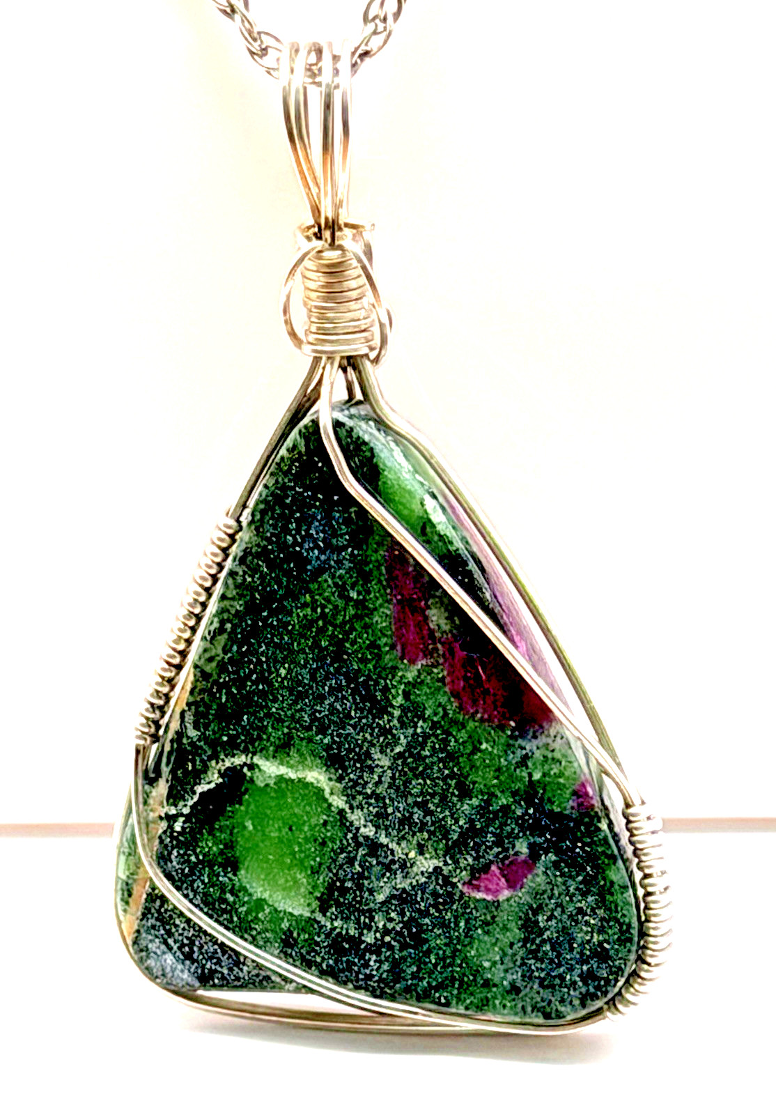 Sterling Silver and Natural Ruby Zoisite Gemstone Artisan Pendant & Necklace
