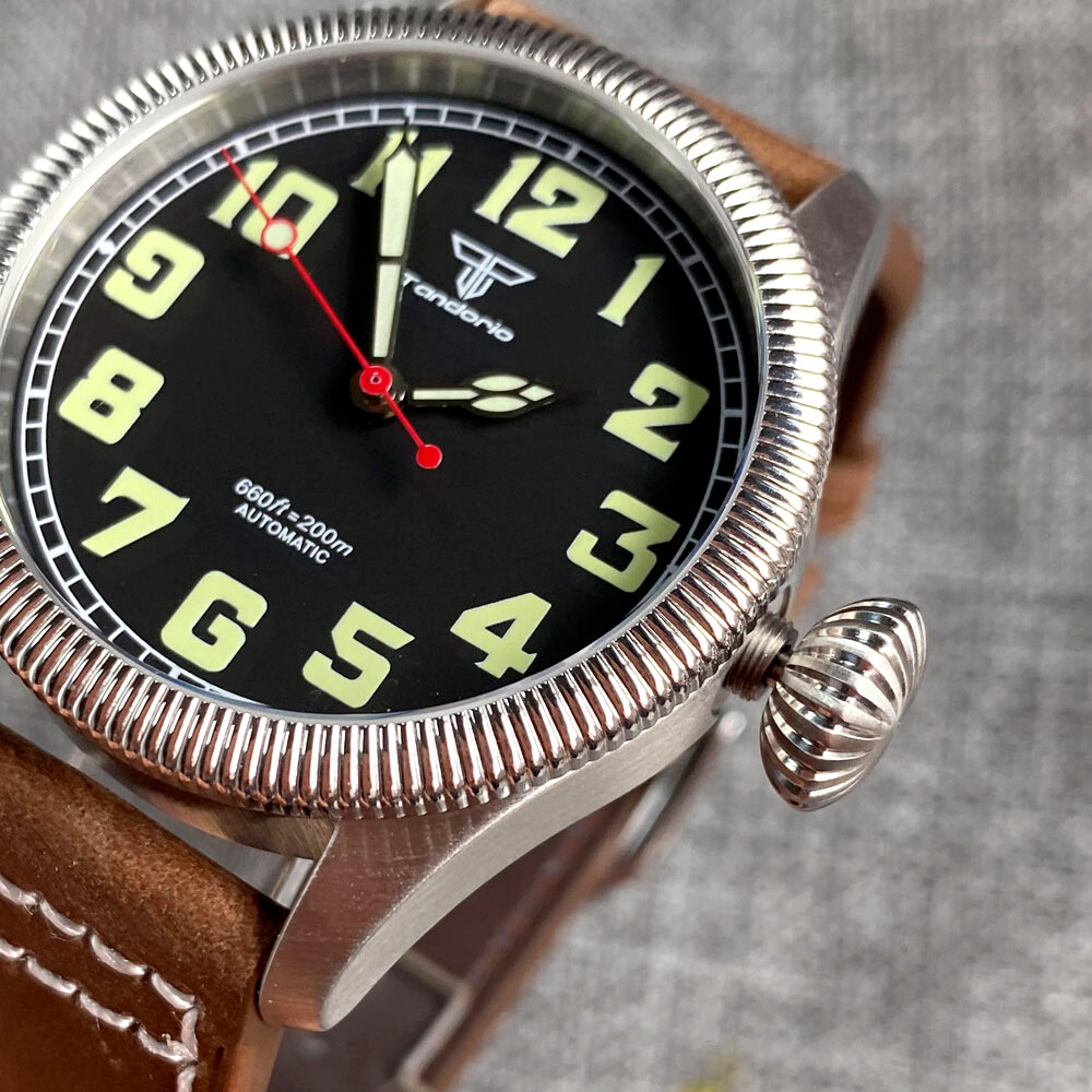 Tandorio 39mm Coin Bezel Pilot Black/Beige 20ATM Diver NH35 Automatic Men Watch