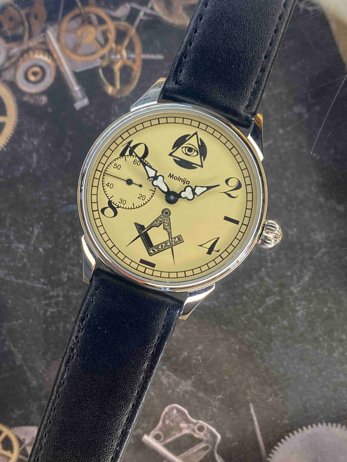 Molnija Masonic Watch Mechanical USSR Soviet Freemason Symbol Old Vintage Pocket