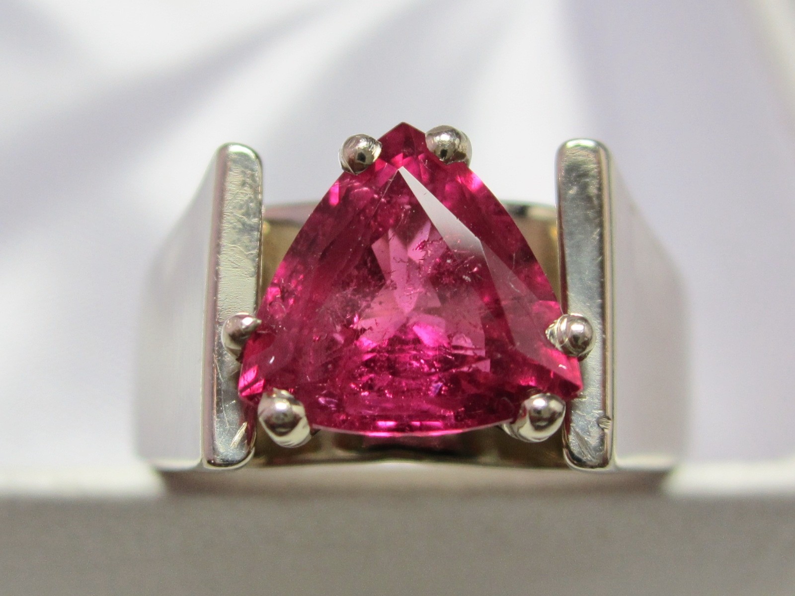 Natural 2.29 Ct Pink Tourmaline, 14 Kt White Gold Cathedral Mounting, Wt. 9.7 gm