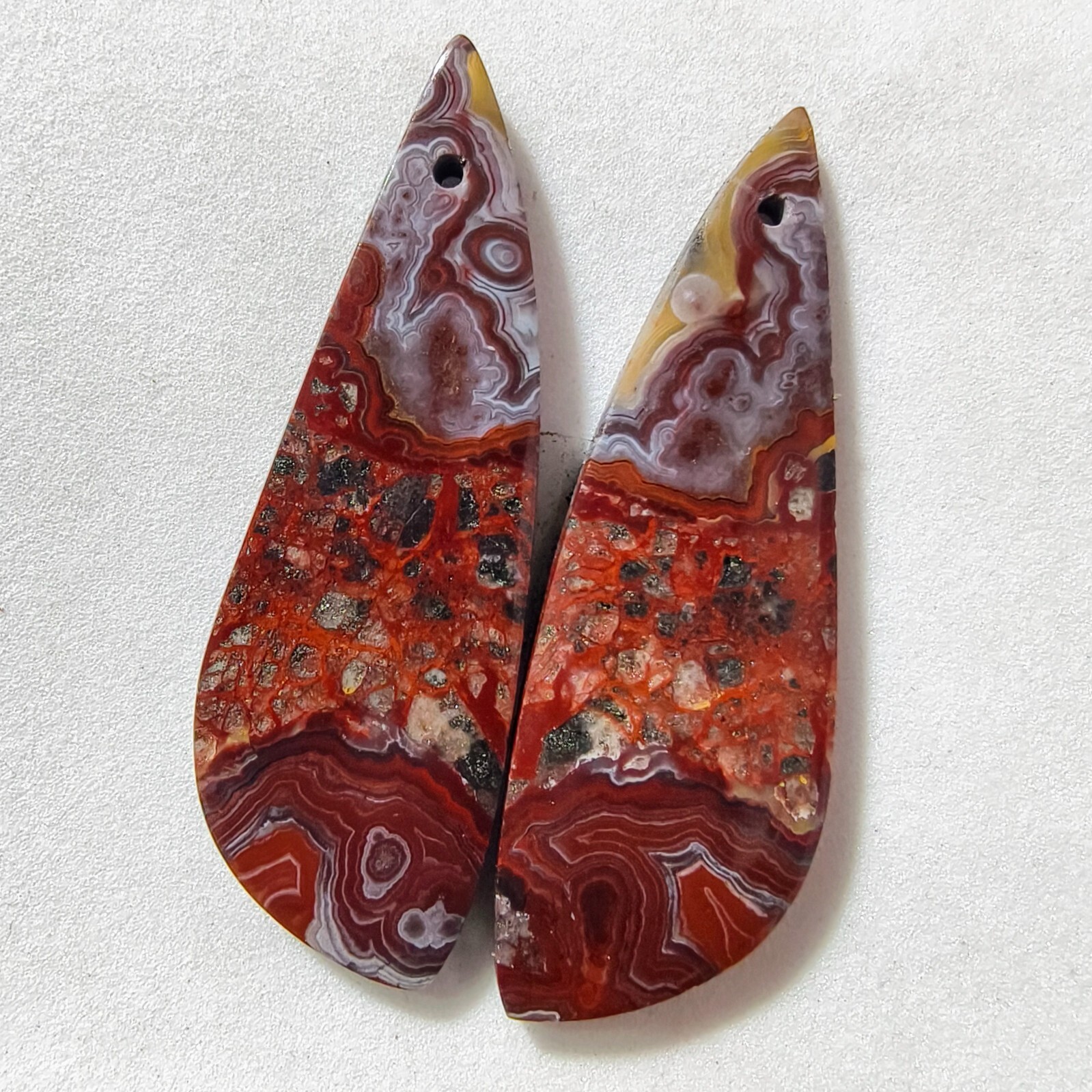 41 Cts Natural Crazy Lace Drilled Match Pair Cabochon Gemstone 45.1 X 15.1 MM
