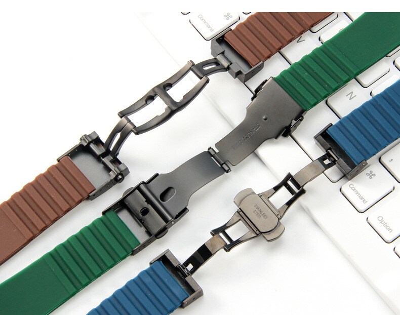 Premium Flat Stripe Silicone Watch Band Waterproof Rubber Strap 18 20 22 24mm