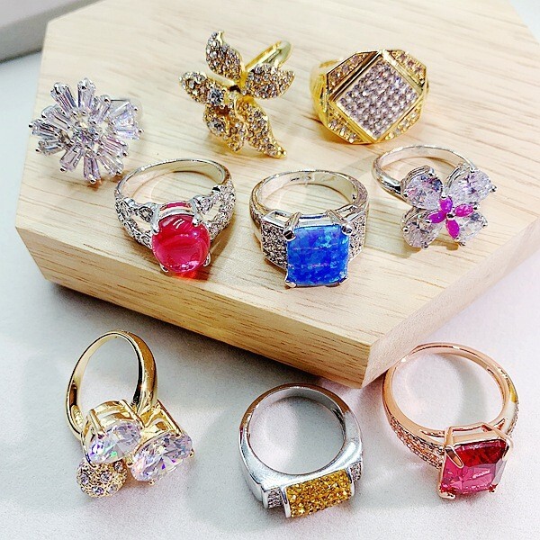 10Pcs Wholesale Mixed Gemstone Rings Jewelry Women Crystal Rings Lot Rhinestone