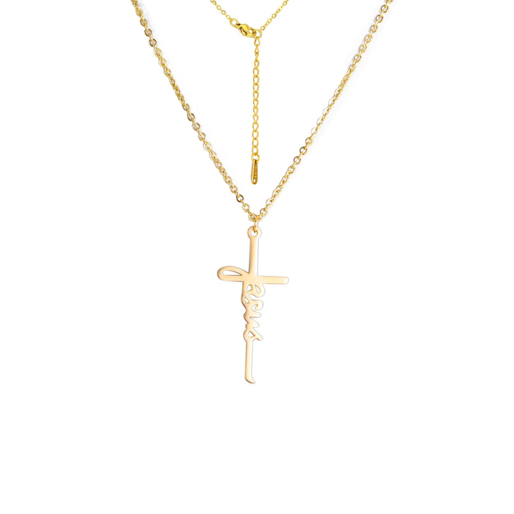 Skyrim Jesus Cross Pendant Necklace for Women Men Stainless Steel Neck Chains Re