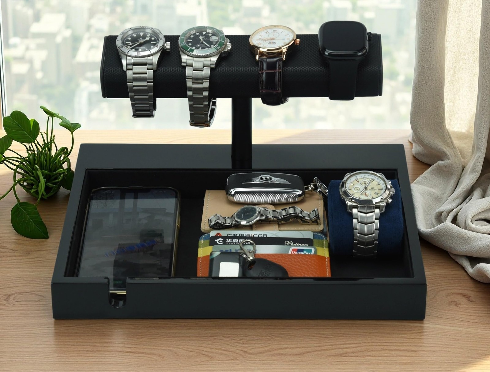 Watch Display Stand T-shape Solid Wood with Piano Finish – Organizer