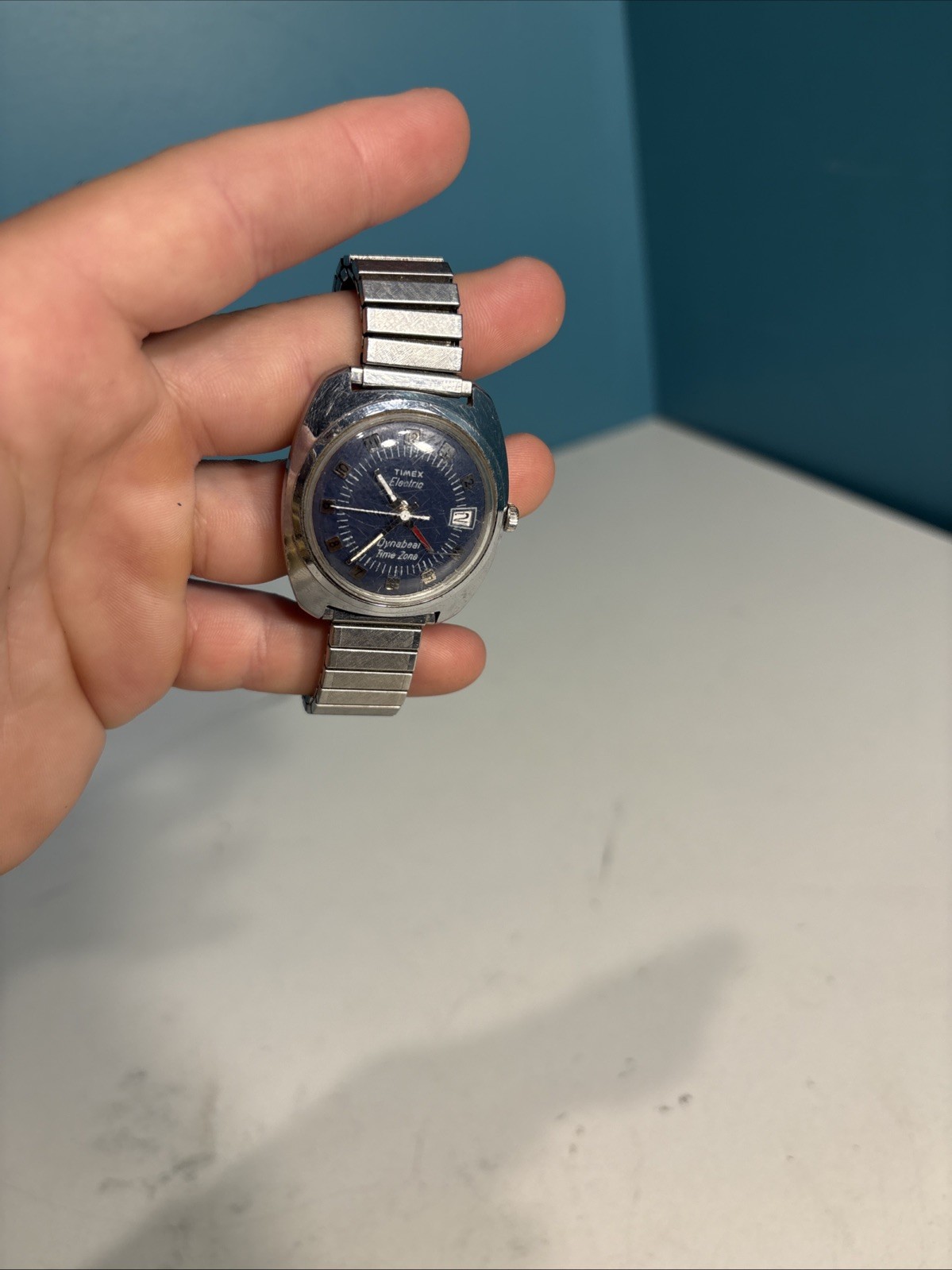 Timex Electric Dynabeat Time Zone 36mm Blue Dial Untested & In As Is Conditions