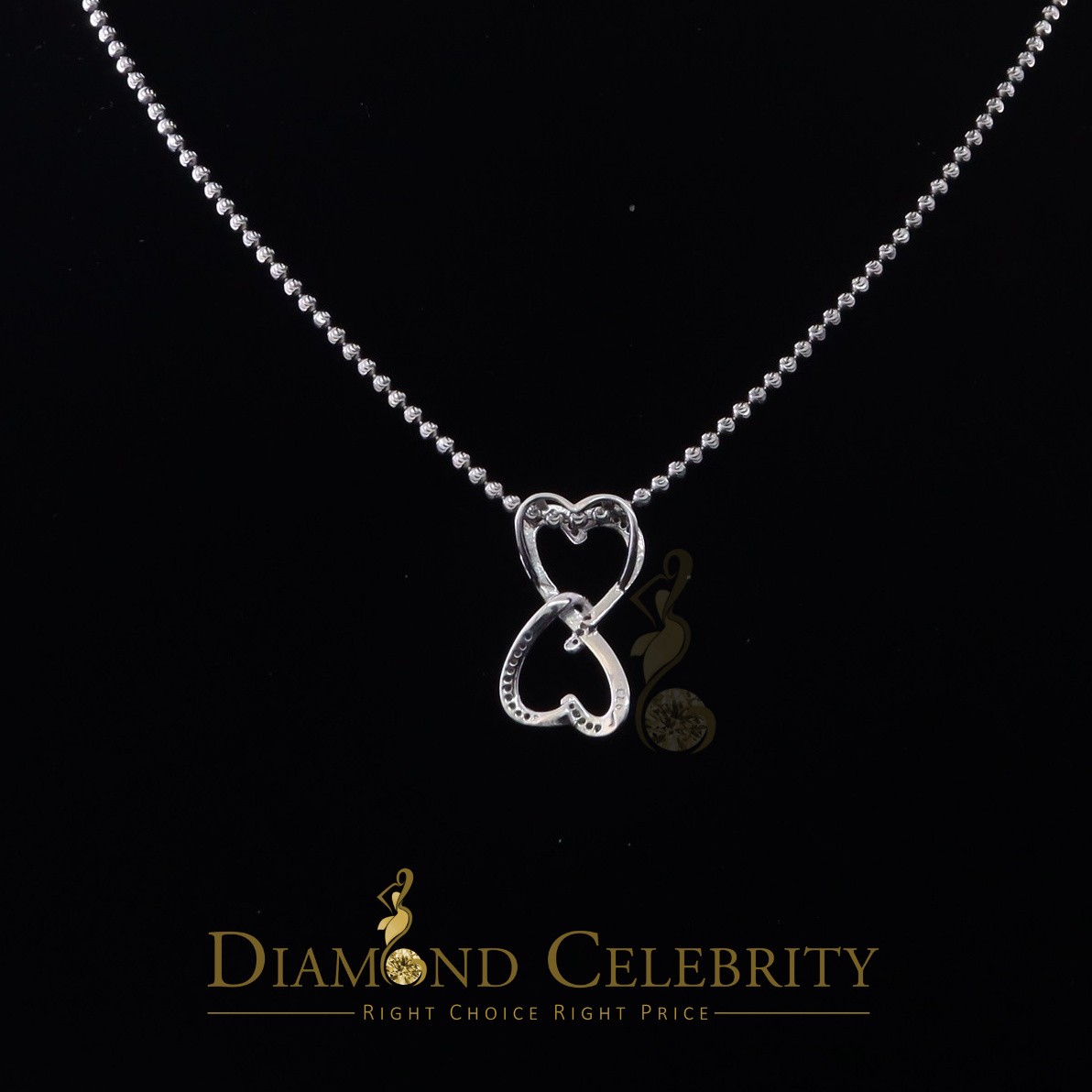 925 Sterling White Silver Pendant with Dual Heart Shape 0.00ct Cubic Zirconia