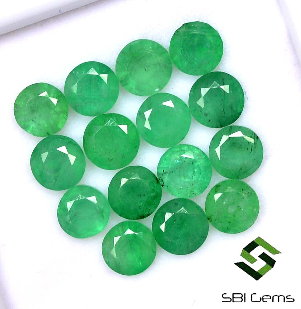 7.21 CTS Natural Emerald Round Cut 5 mm Lot 15 Pcs Calibrated Loose Gemstones