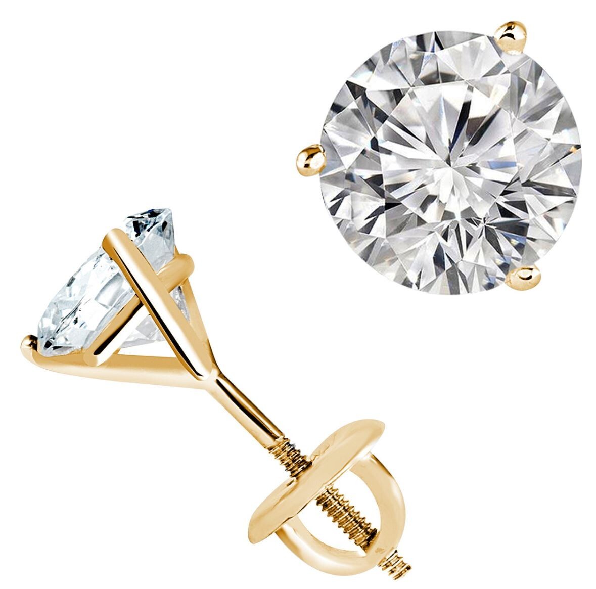 Yellow Gold Women’s Earrings Round 1.50 Ct Lab Created Diamond Martini Studs 14k