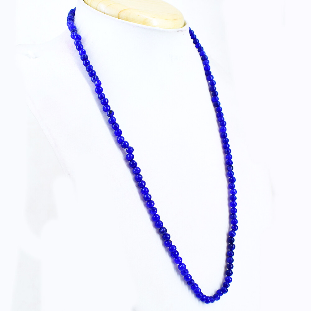 Single Strand 90.00 Cts Earth Mined Blue Sapphire Round Beads Necklace NK34E49