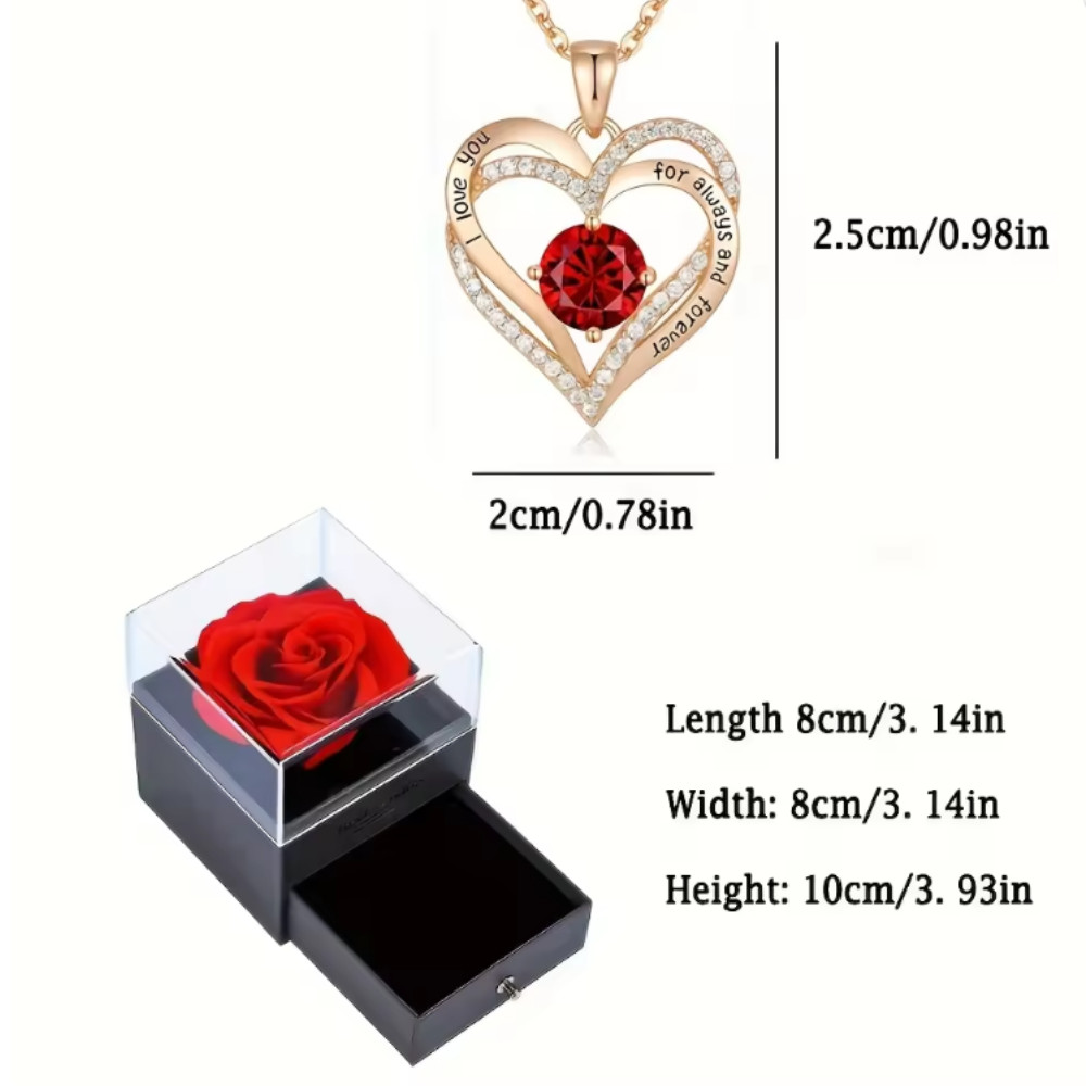 Birthday Gift Heart Necklace in Red Rose Gift Box for Girlfriend Wife Women