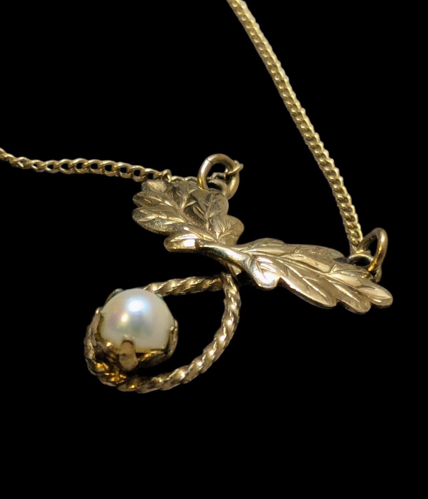 Vintage 12K GF Gold Filled Pearl Leaf Art Deco Choker Necklace 14″ Dainty