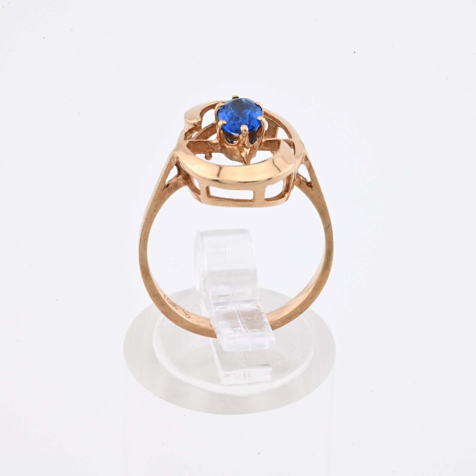 Vintage 10k Yellow Gold Oval Orbit Lab Created Spinel Ring Size 6 Mod Vibe