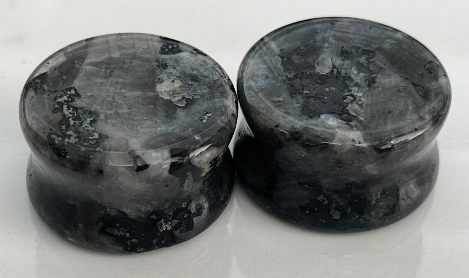 PAIR Natural Black Labradorite Stone Double Flare Plugs Tunnels Earlets Gauges