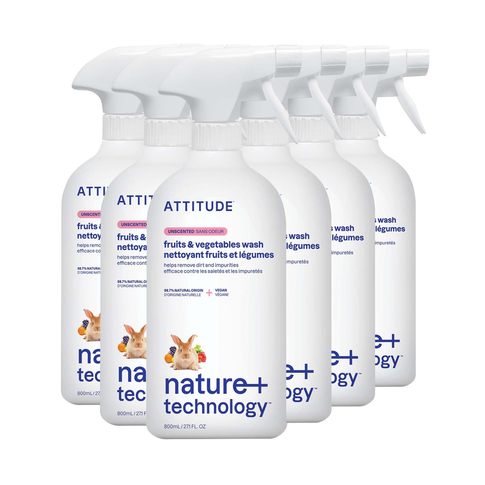 ATTITUDE Fruit & Vegetable Wash, Unscented Food-Safe 27.1 Fl Oz (Pack of 6)