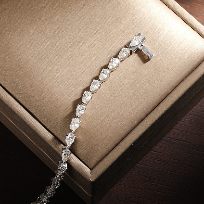 Full Pear Cut Real Moissanite Women Tennis Bracelet 925 Sterling Silver Chain