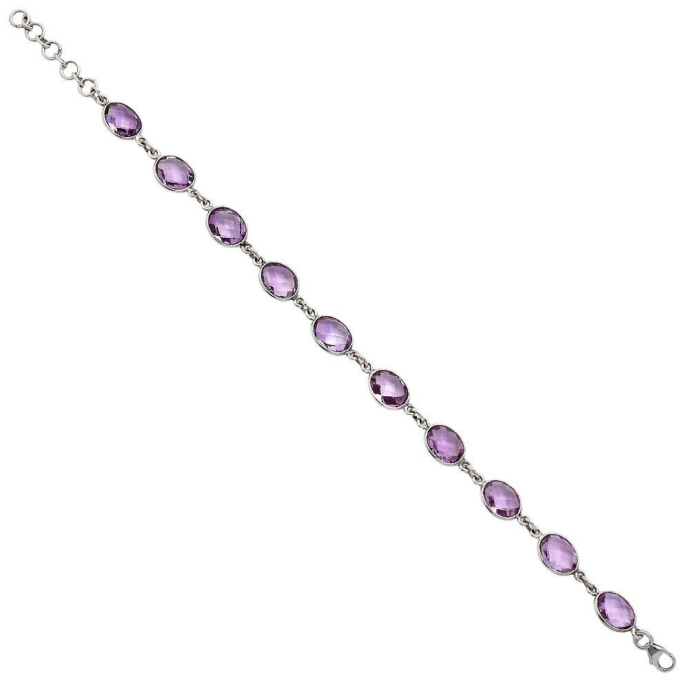 Premium Quality Amethyst Checker Briolette 925 Silver Bracelet Jewelry B-1001