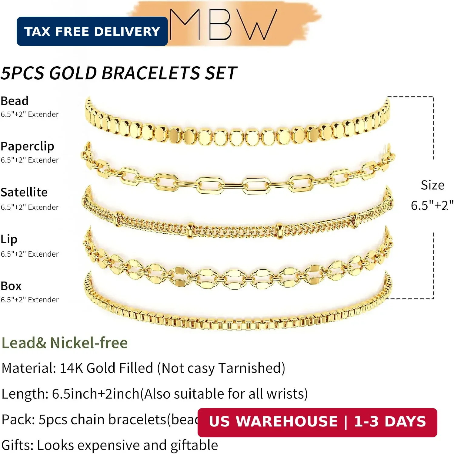 Dainty Simple Gold Bracelets for Women, Stackable Satellite Paperclip Lip Bracel