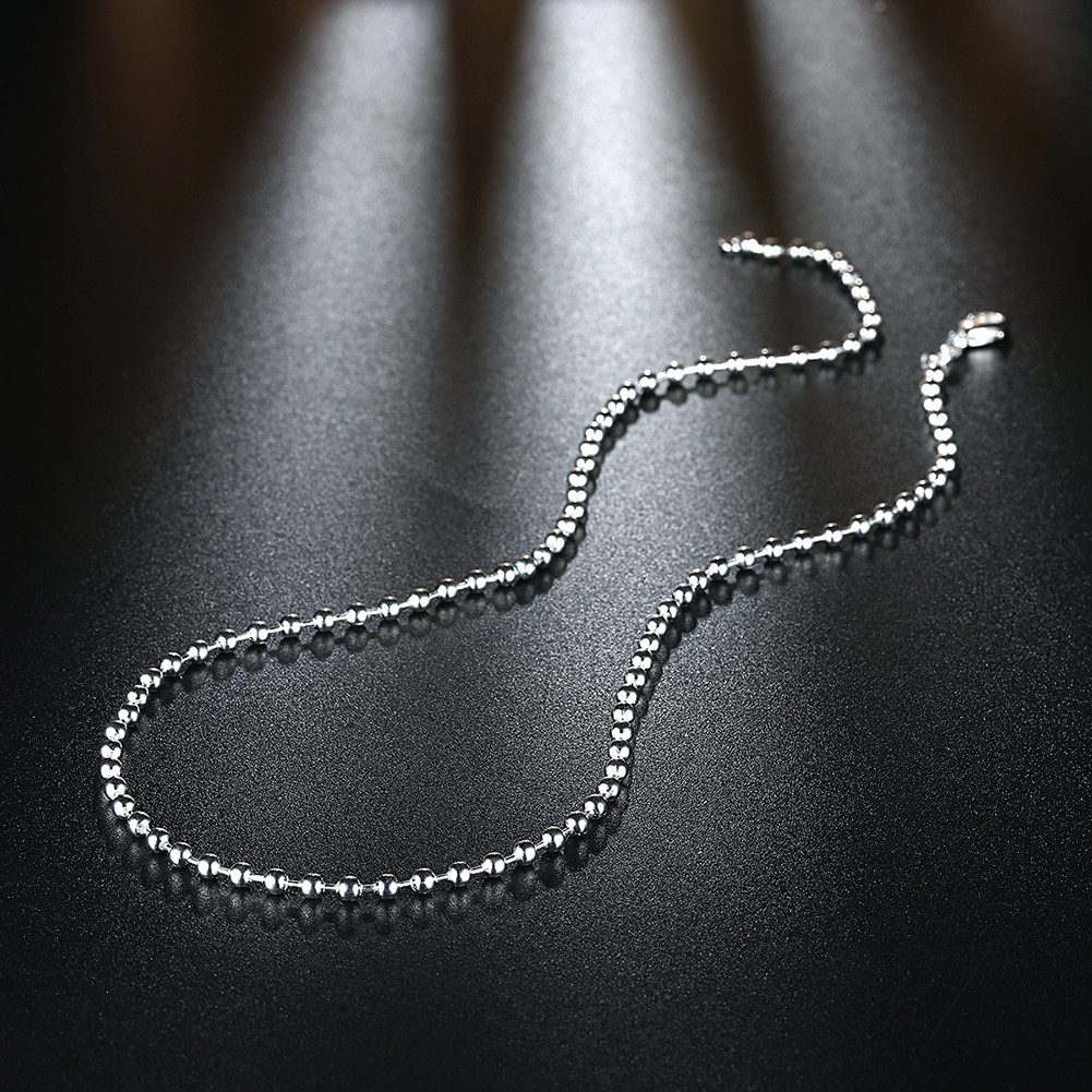 Mens Womens 925 Sterling Silver 2mm Thick Beads Ball Chain Neckllace 16-30 Inch